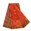 Sanskriti Vintage Sarees Reddish-Orange Pure Crepe Print Sari 6+yd Craft Fabric