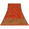 Sanskriti Vintage Sarees Reddish-Orange Pure Crepe Print Sari 6+yd Craft Fabric