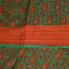 Sanskriti Vintage Sarees Green Indian Pure Crepe Printed Sari 5+yd Craft Fabric