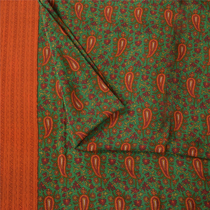 Sanskriti Vintage Sarees Green Indian Pure Crepe Printed Sari 5+yd Craft Fabric