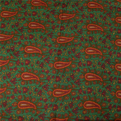 Sanskriti Vintage Sarees Green Indian Pure Crepe Printed Sari 5+yd Craft Fabric