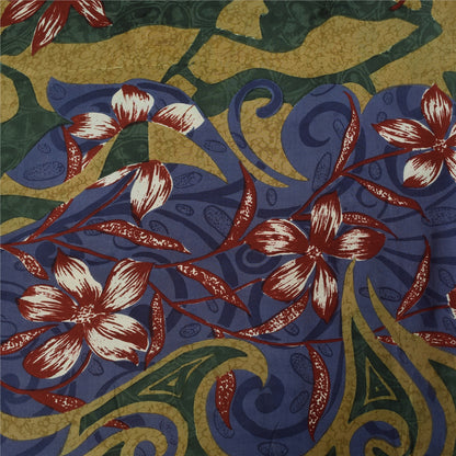Sanskriti Vintage Sarees Green Pure Crepe Floral Print Sari 5+yd Craft Fabric