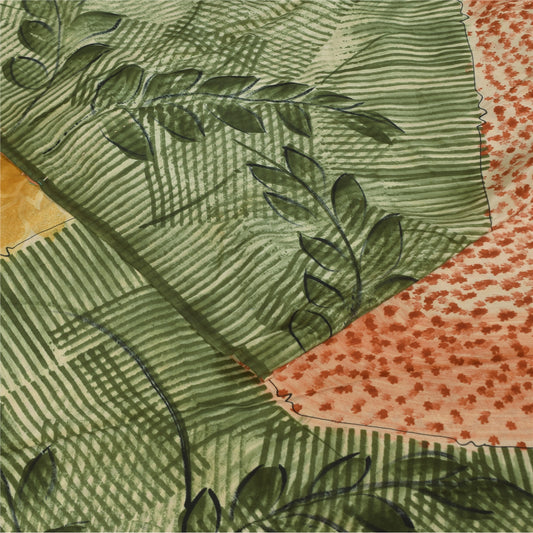 Sanskriti Vintage Sarees Multicolor Pure Crepe Silk Print Sari 5+yd Craft Fabric