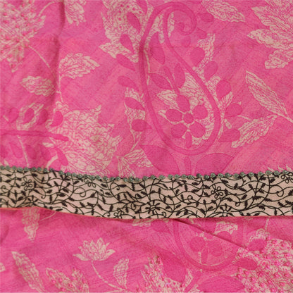 Sanskriti Vintage Sarees Blush Pink Pure Crepe Silk Print Sari 5+yd Craft Fabric