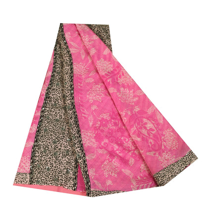 Sanskriti Vintage Sarees Blush Pink Pure Crepe Silk Print Sari 5+yd Craft Fabric