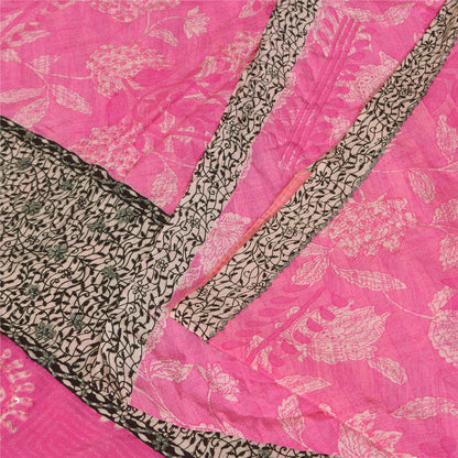 Sanskriti Vintage Sarees Blush Pink Pure Crepe Silk Print Sari 5+yd Craft Fabric