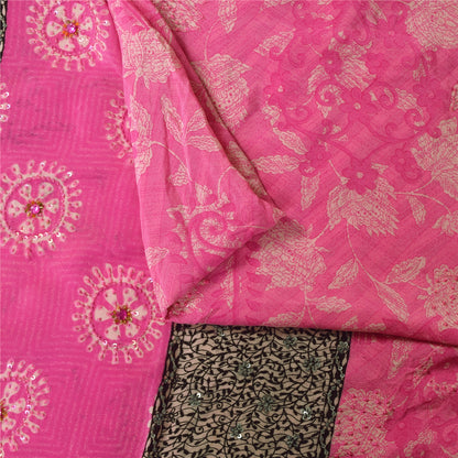 Sanskriti Vintage Sarees Blush Pink Pure Crepe Silk Print Sari 5+yd Craft Fabric