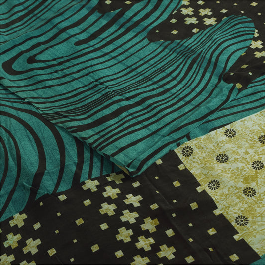 Sanskriti Vintage Sarier Flerfarvet Ren Crepe Silke Print Sari 5+ yard Håndværksstof