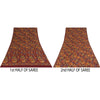 Sanskriti Vintage Sarees Dark Red Pure Crepe Silk Printed Sari 5+yd Craft Fabric