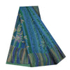Sanskriti Vintage Sarees Blue Hand Beaded Pure Crepe Printed Sari 5+yd Fabric