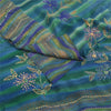 Sanskriti Vintage Sarees Blue Hand Beaded Pure Crepe Printed Sari 5+yd Fabric