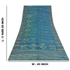 Sanskriti Vintage Sarees Blue Hand Beaded Pure Crepe Printed Sari 5+yd Fabric