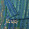 Sanskriti Vintage Sarees Blue Hand Beaded Pure Crepe Printed Sari 5+yd Fabric