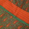 Sanskriti Vintage Sarees Green Pure Crepe Silk Printed Sari 5+yd Craft Fabric