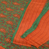 Sanskriti Vintage Sarees Green Pure Crepe Silk Printed Sari 5+yd Craft Fabric