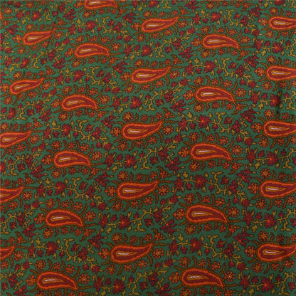 Sanskriti Vintage Sarees Green Pure Crepe Silk Printed Sari 5+yd Craft Fabric