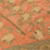 Sanskriti Vintage Sarees Peach Pure Crepe Silk Printed Sari 5+yd Craft Fabric