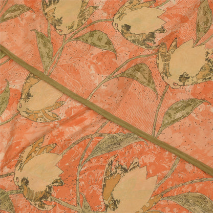 Sanskriti Vintage Sarees Peach Pure Crepe Silk Printed Sari 5+yd Craft Fabric