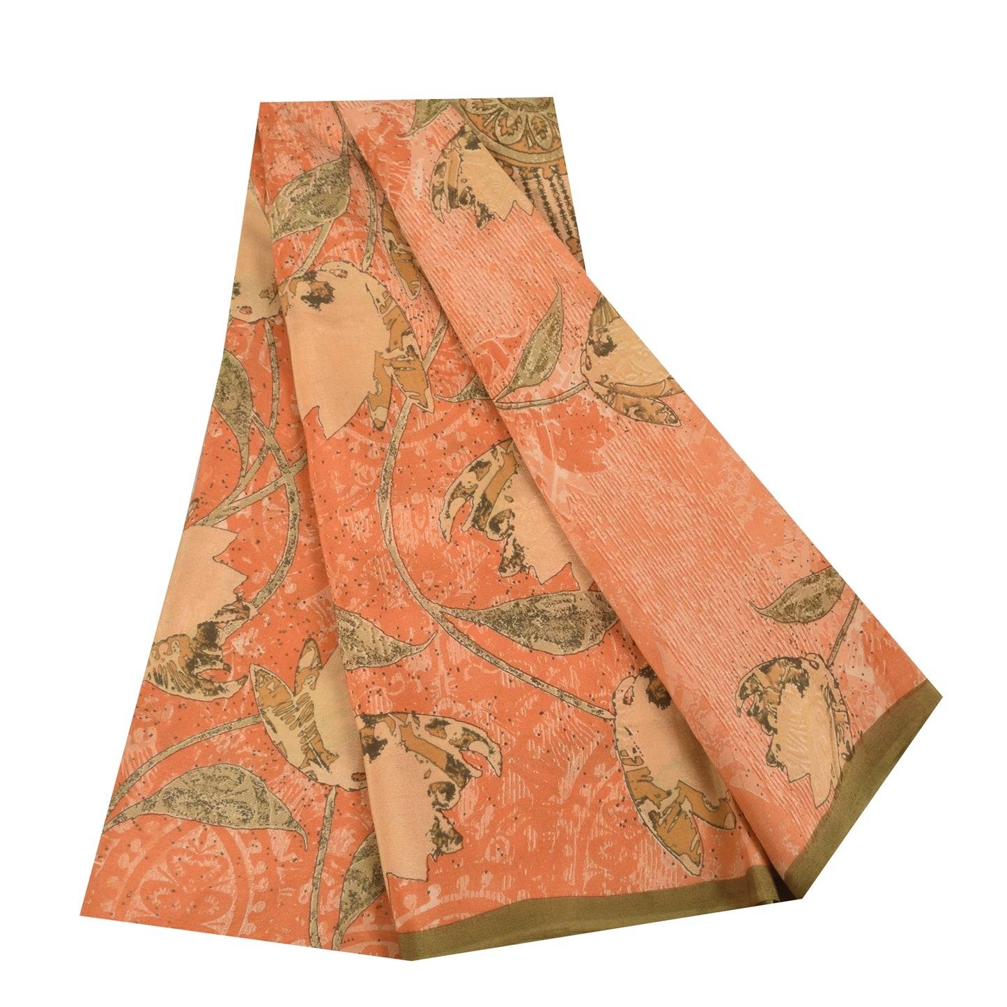 Sanskriti Vintage Sarees Peach Pure Crepe Silk Printed Sari 5+yd Craft Fabric