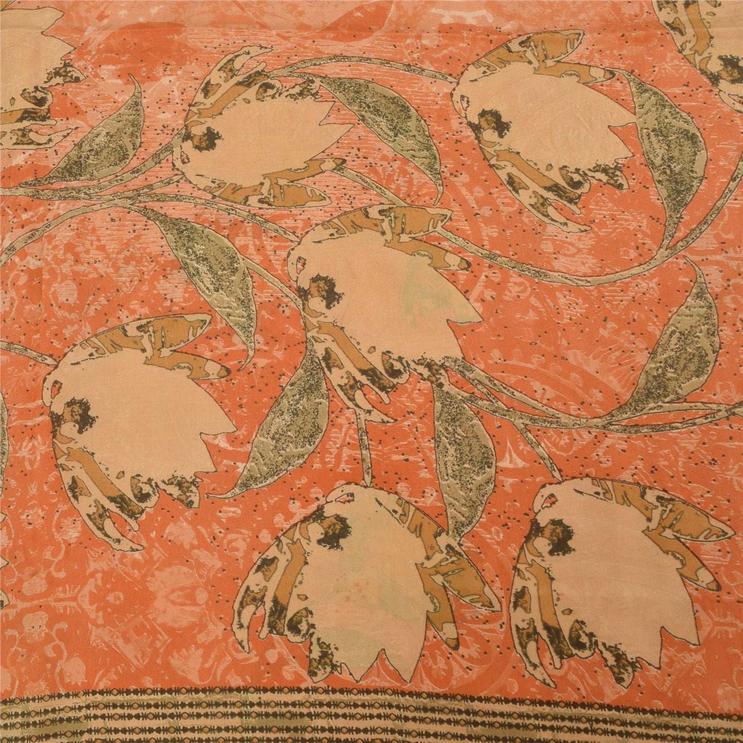 Sanskriti Vintage Sarees Peach Pure Crepe Silk Printed Sari 5+yd Craft Fabric