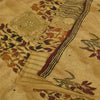 Sanskriti Vintage Sarees Beige Pure Crepe Silk Printed Sari 5+yd Craft Fabric