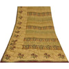 Sanskriti Vintage Sarees Beige Pure Crepe Silk Printed Sari 5+yd Craft Fabric