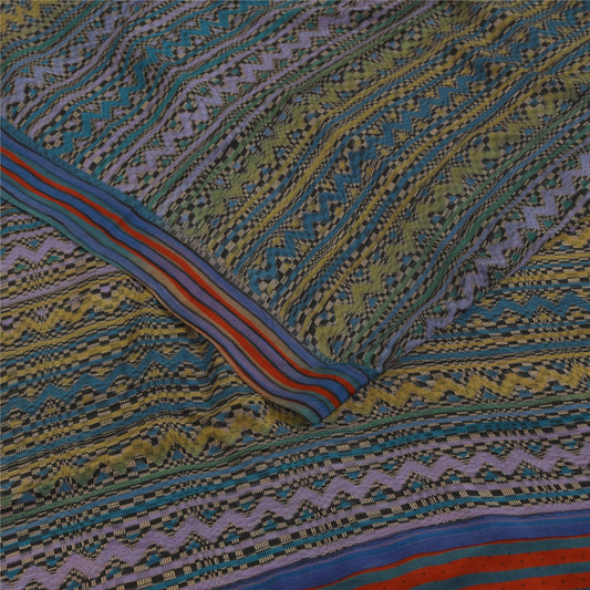 Sanskriti Vintage Sarees Multicolor Pure Crepe Silk Print Sari 5+yd Craft Fabric