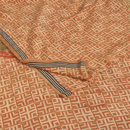 Sanskriti Vintage Sarees Orange Pure Crepe Silk Printed Sari 5+yd Craft Sustainable Fabric