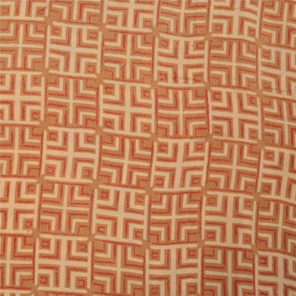 Sanskriti Vintage Sarees Orange Pure Crepe Silk Printed Sari 5+yd Craft Sustainable Fabric