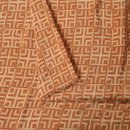 Sanskriti Vintage Sarees Orange Pure Crepe Silk Printed Sari 5+yd Craft Sustainable Fabric