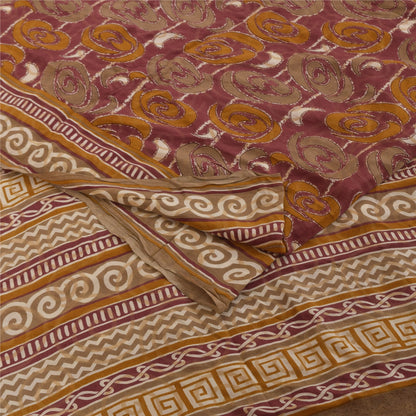 Sanskriti Vintage Sarees Purple Pure Crepe Silk Printed Sari 5+yd Craft Fabric