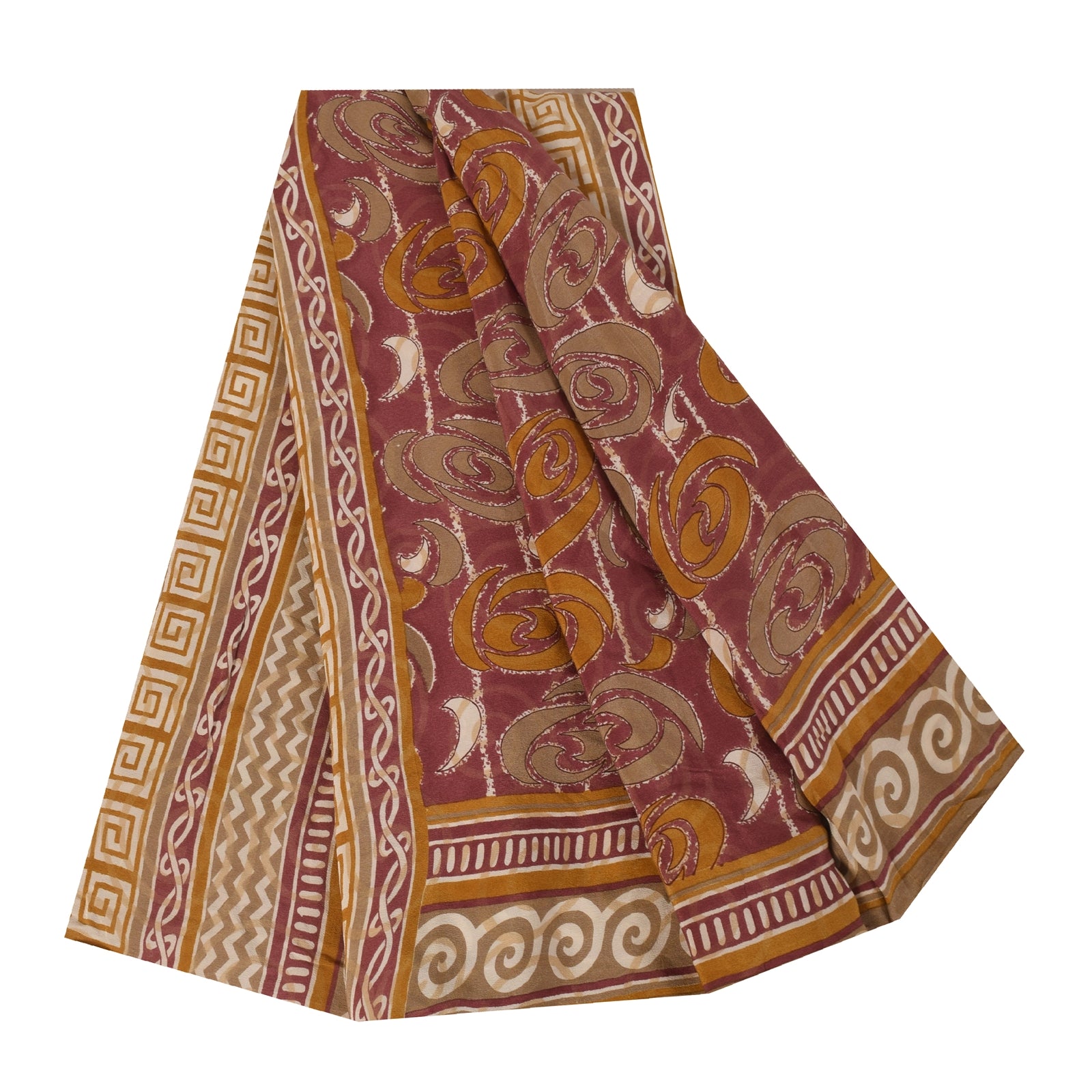 Sanskriti Vintage Sarees Purple Pure Crepe Silk Printed Sari 5+yd Craft Fabric