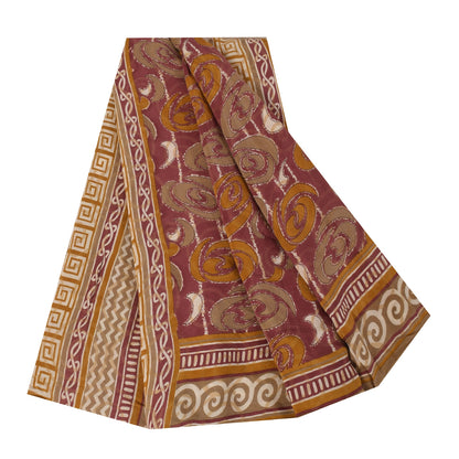 Sanskriti Vintage Sarees Purple Pure Crepe Silk Printed Sari 5+yd Craft Fabric