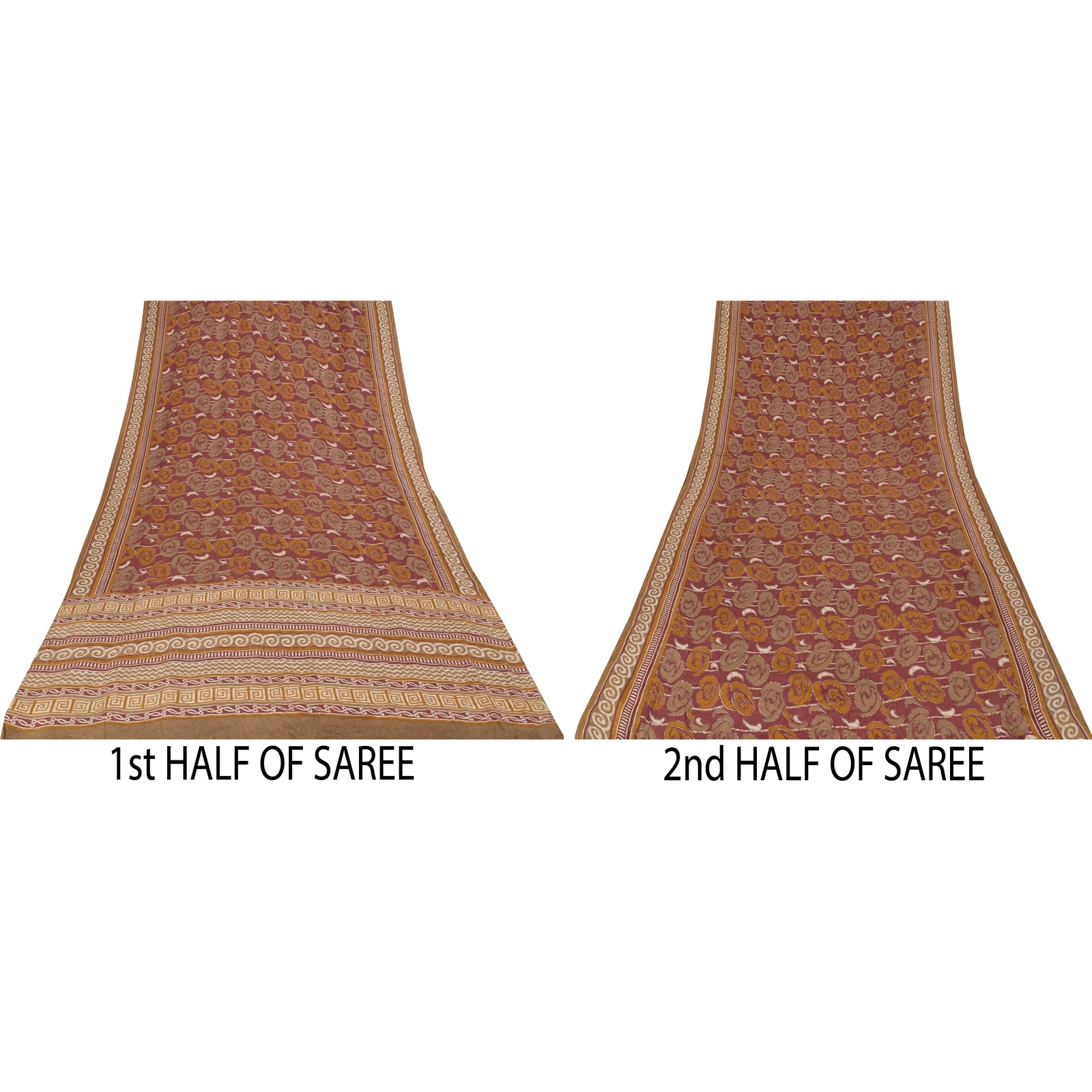 Sanskriti Vintage Sarees Purple Pure Crepe Silk Printed Sari 5+yd Craft Fabric