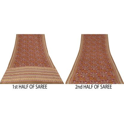 Sanskriti Vintage Sarees Purple Pure Crepe Silk Printed Sari 5+yd Craft Fabric