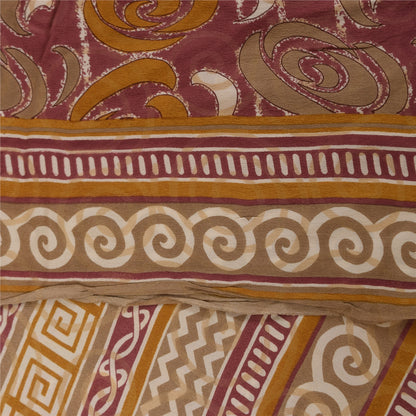 Sanskriti Vintage Sarees Purple Pure Crepe Silk Printed Sari 5+yd Craft Fabric