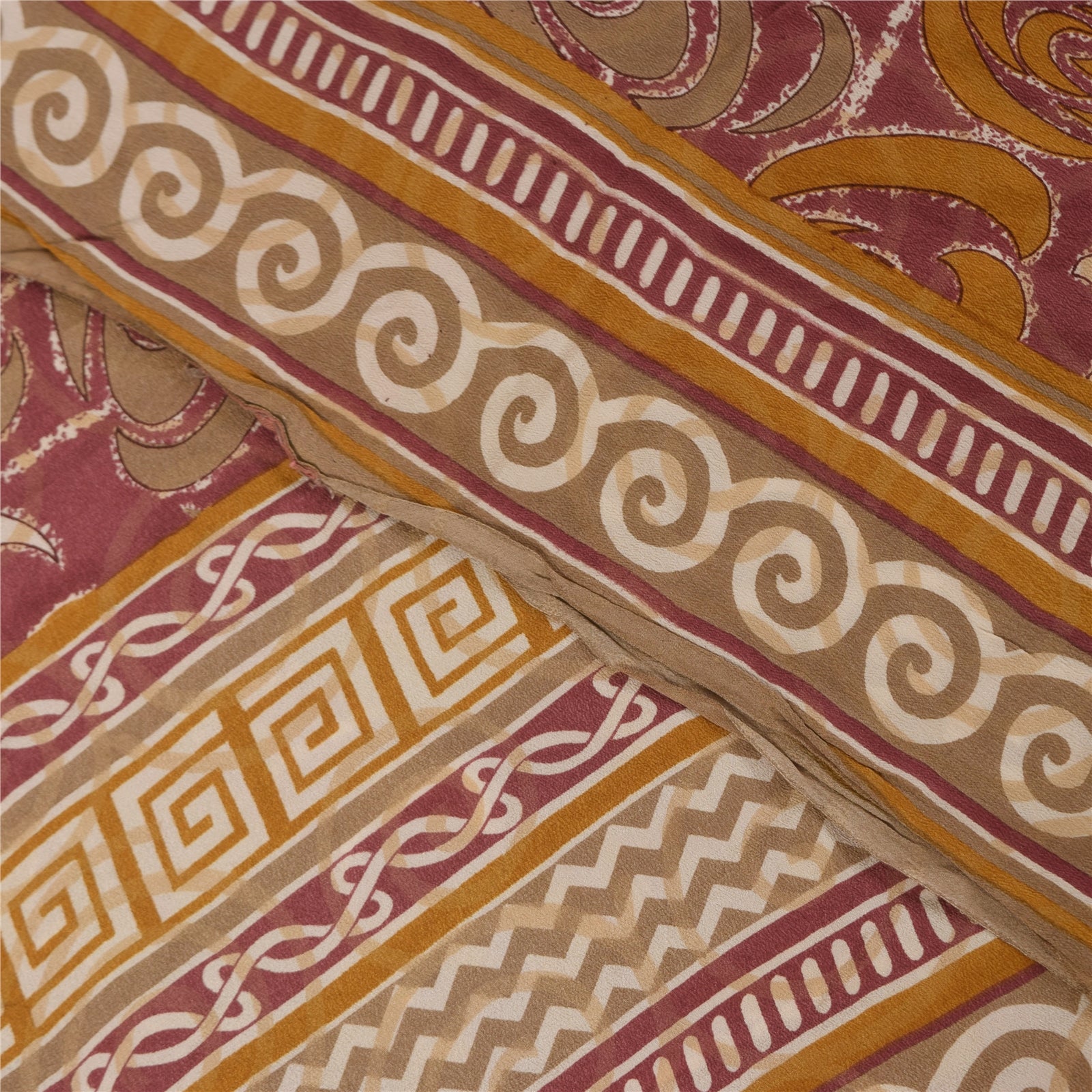 Sanskriti Vintage Sarees Purple Pure Crepe Silk Printed Sari 5+yd Craft Fabric