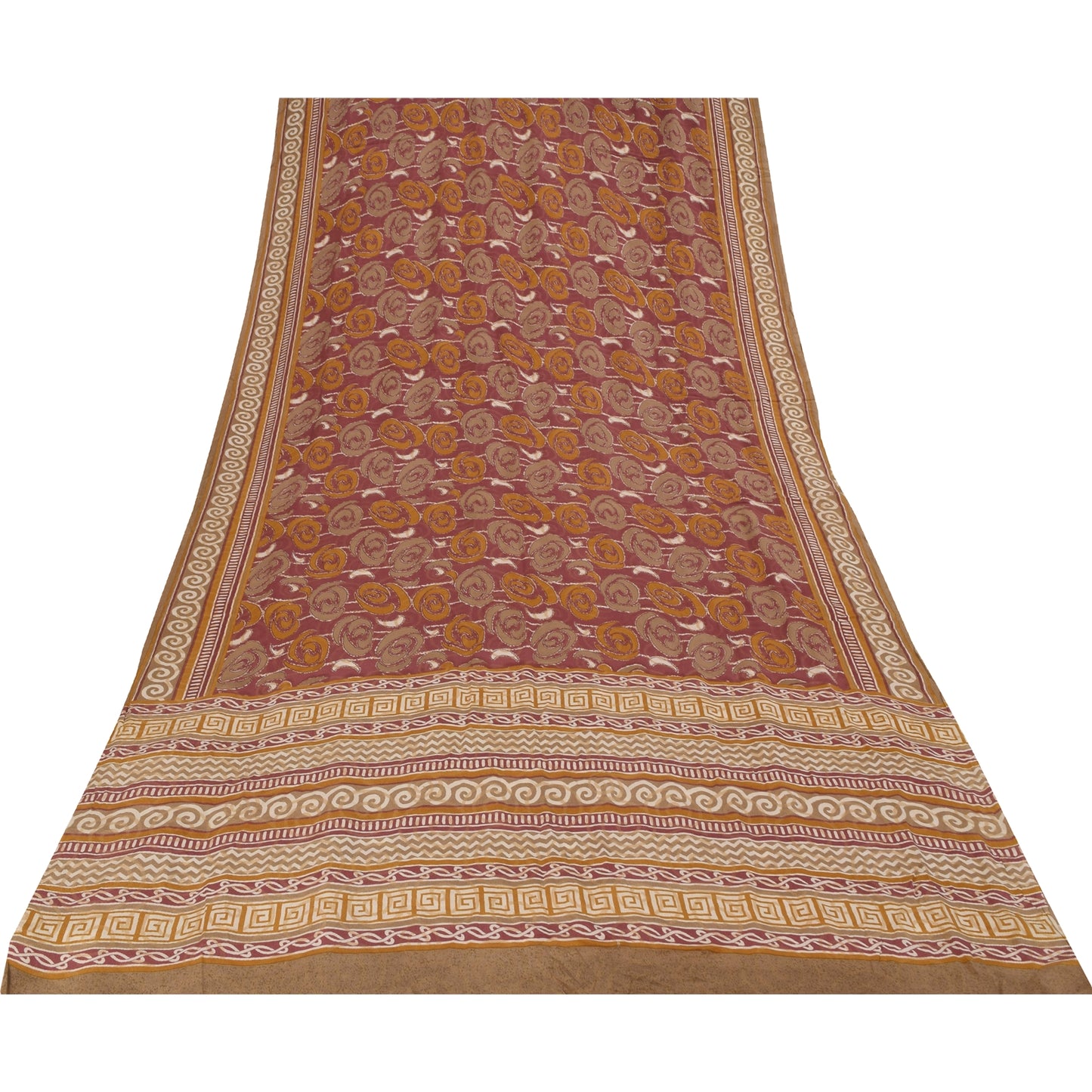 Sanskriti Vintage Sarees Purple Pure Crepe Silk Printed Sari 5+yd Craft Fabric