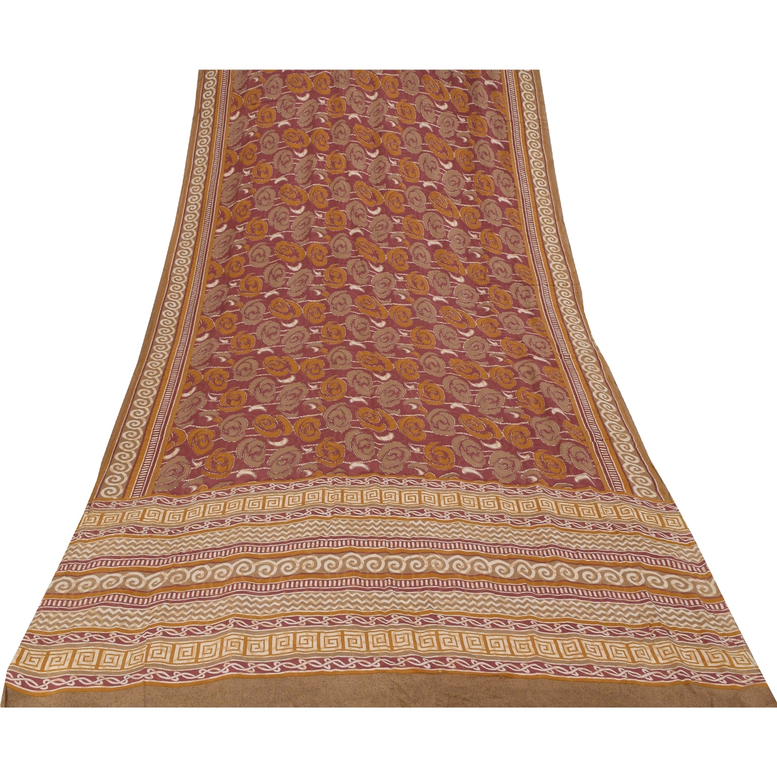 Sanskriti Vintage Sarees Purple Pure Crepe Silk Printed Sari 5+yd Craft Fabric