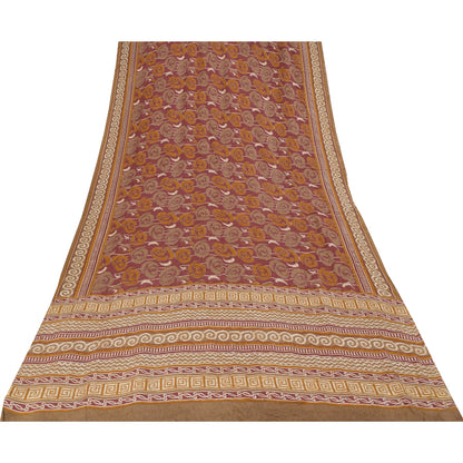 Sanskriti Vintage Sarees Purple Pure Crepe Silk Printed Sari 5+yd Craft Fabric