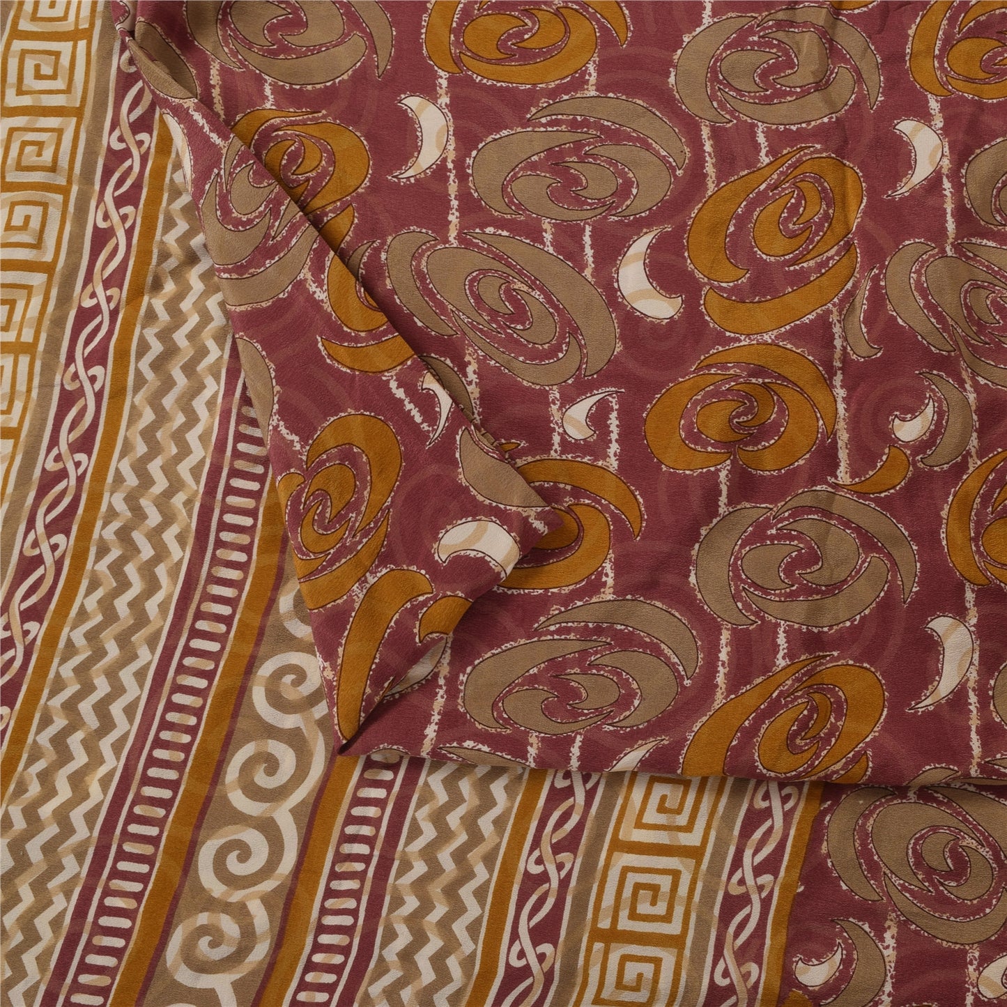 Sanskriti Vintage Sarees Purple Pure Crepe Silk Printed Sari 5+yd Craft Fabric