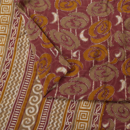 Sanskriti Vintage Sarees Purple Pure Crepe Silk Printed Sari 5+yd Craft Fabric