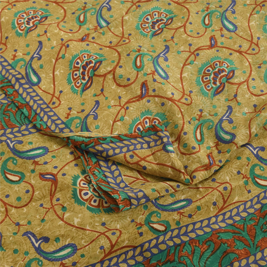 Сари Sanskriti Vintage, зеленое чистое креповое шелковое сари с принтом, 5+ ярдов, ремесленная устойчивая ткань