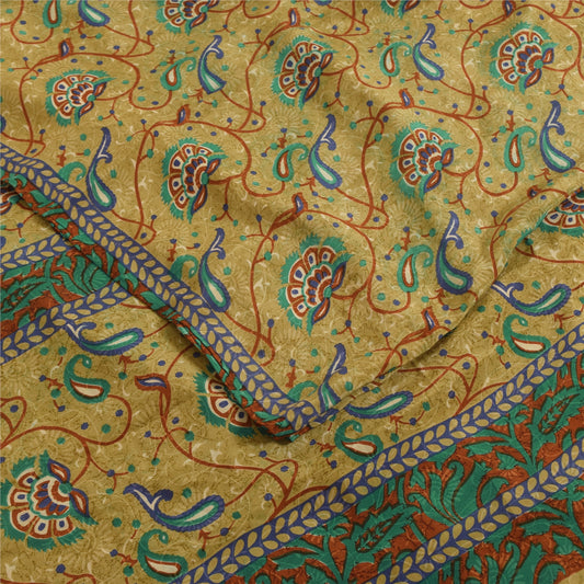 Сари Sanskriti Vintage, зеленое чистое креповое шелковое сари с принтом, 5+ ярдов, ремесленная устойчивая ткань