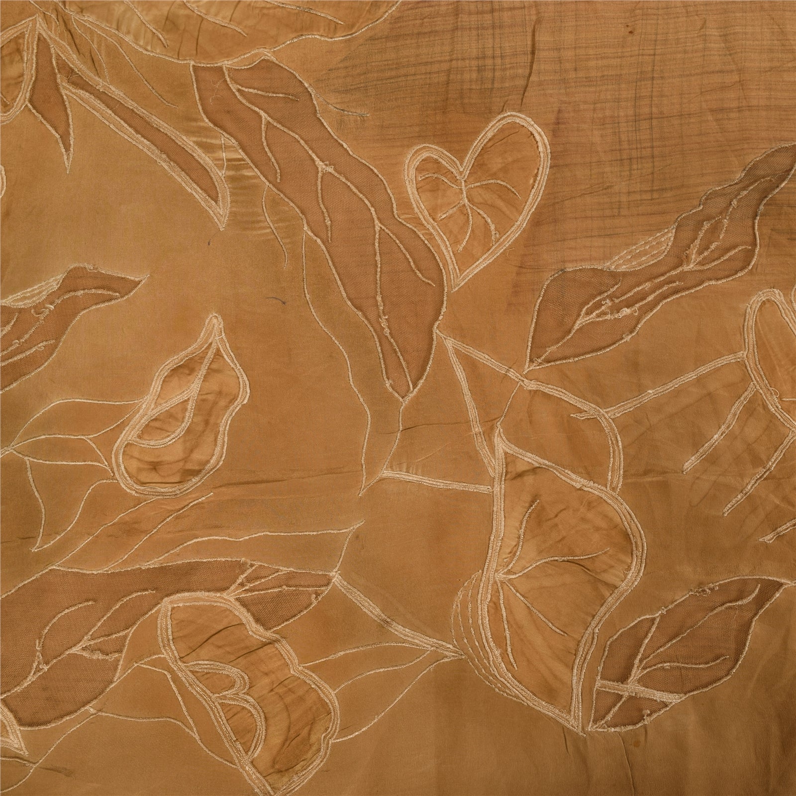 Sanskriti Vintage Sarees Brown Pure Crepe Embroidered Sari 5+yd Craft Fabric