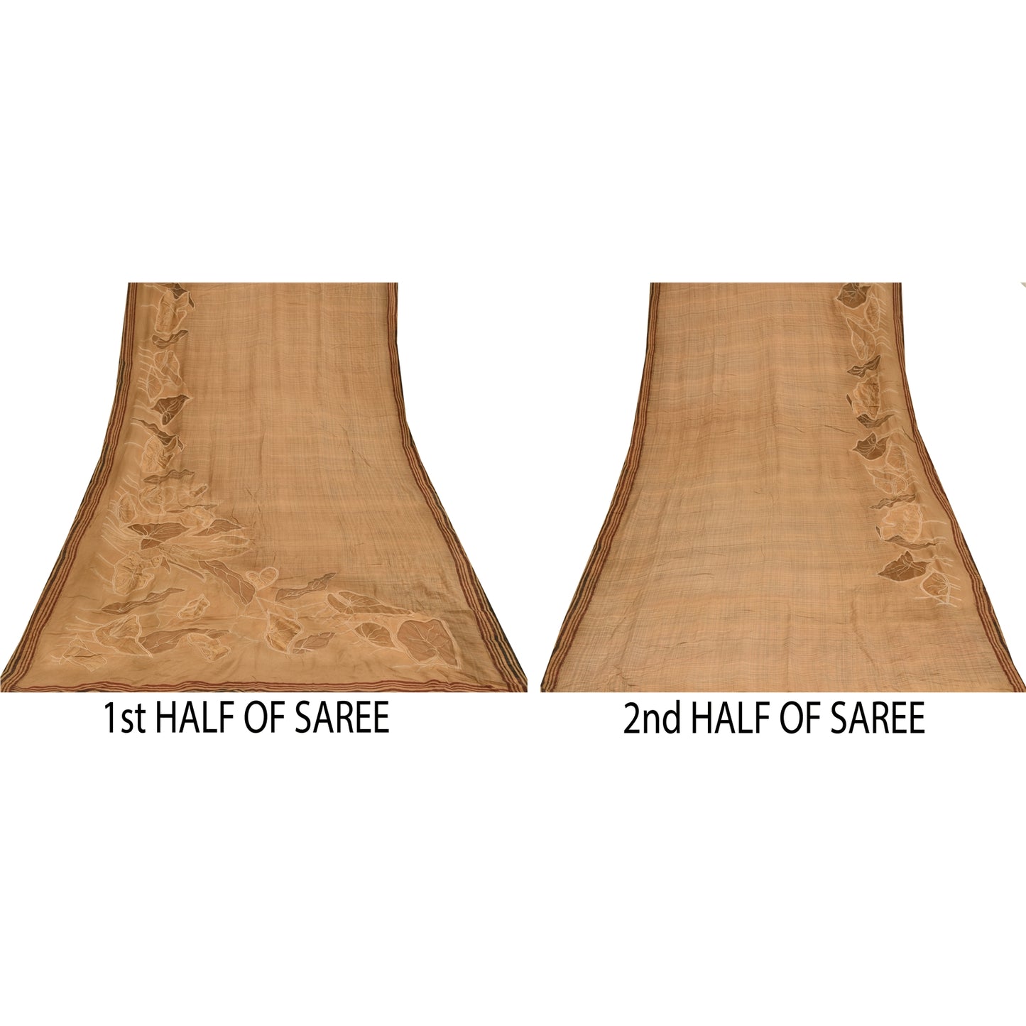 Sanskriti Vintage Sarees Brown Pure Crepe Embroidered Sari 5+yd Craft Fabric