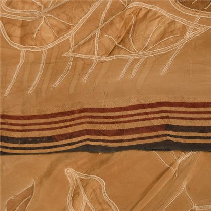 Sanskriti Vintage Sarees Brown Pure Crepe Embroidered Sari 5+yd Craft Fabric