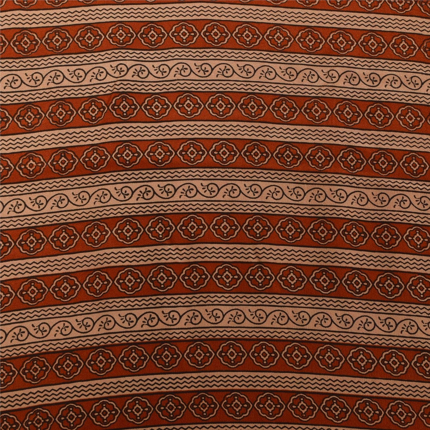 Sanskriti Vintage Sarees Dark Red Pure Crepe Silk Printed Sari 5+yd Craft Fabric