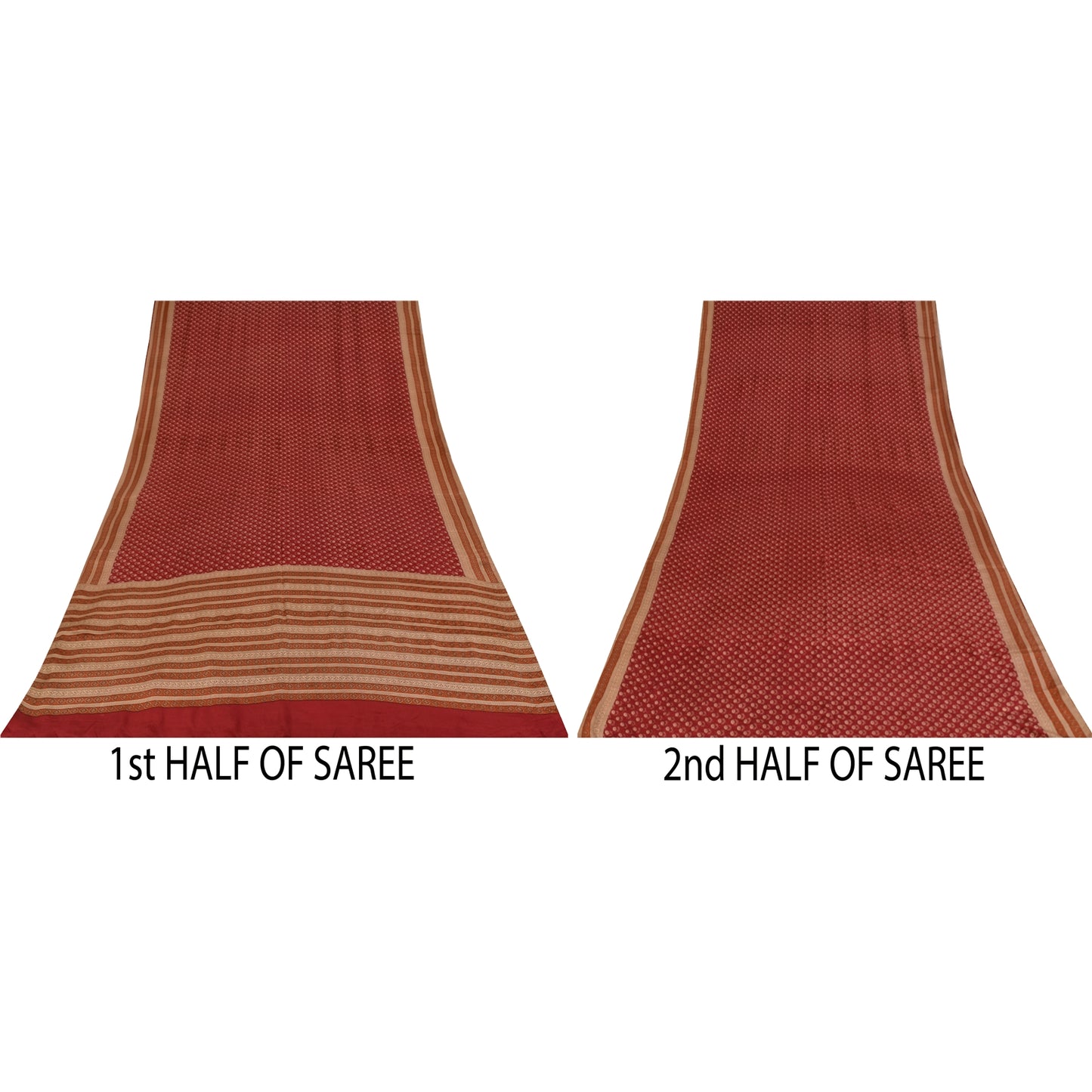 Sanskriti Vintage Sarees Dark Red Pure Crepe Silk Printed Sari 5+yd Craft Fabric