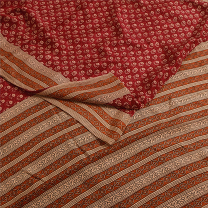 Sanskriti Vintage Sarees Dark Red Pure Crepe Silk Printed Sari 5+yd Craft Fabric